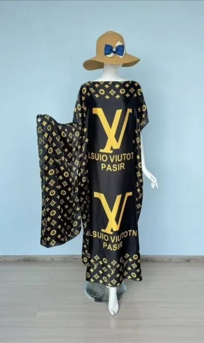 Luxury Satin Kaftan & Matching Lightweight Stole Set - One Size (XS to 2XL)