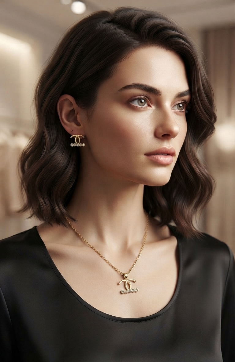 Elegance Stainless Steel Jewelry Set — Radiant Gold-Tone Necklace & Matching Earrings