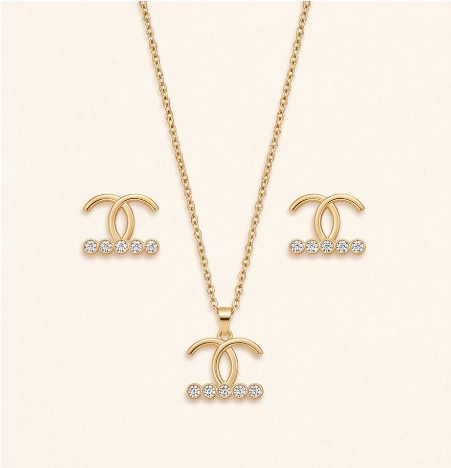 Elegance Stainless Steel Jewelry Set — Radiant Gold-Tone Necklace & Matching Earrings