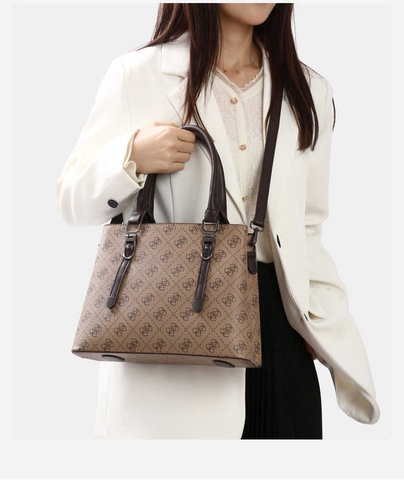 Classic Monogram Print Women's Handbag with Double Straps