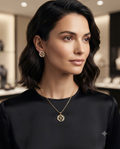 CC Double-Ring Halo Stainless Steel Jewelry Set — Gold Pendant Necklace & Matching Earrings