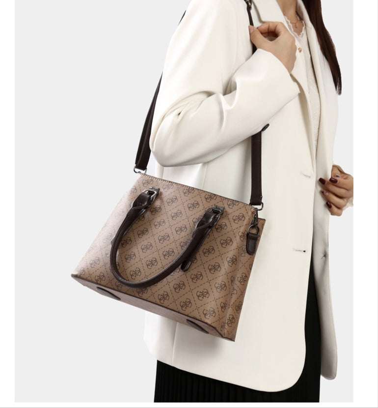 Classic Monogram Print Women's Handbag with Double Straps