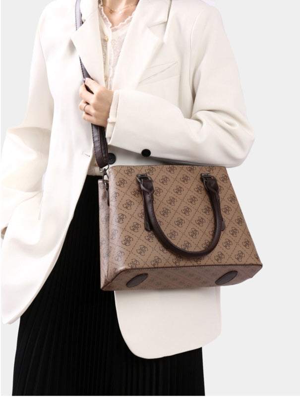 Classic Monogram Print Women's Handbag with Double Straps