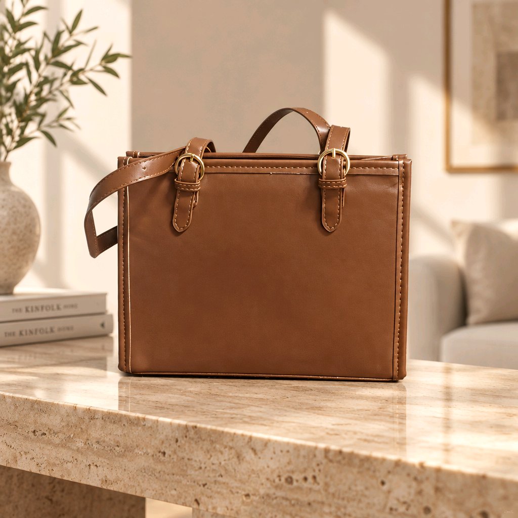 Chic Patchwork Suede Leather Tote Bag with Buckle Detail