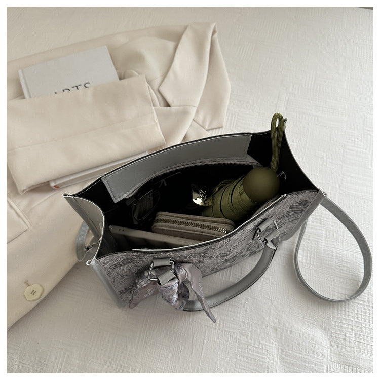 Luxurious Grey Women's Handbag & Shoulder Bag with Scarf