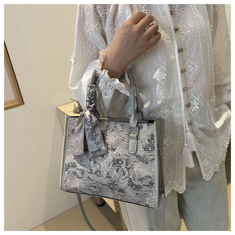 Luxurious Grey Women's Handbag & Shoulder Bag with Scarf