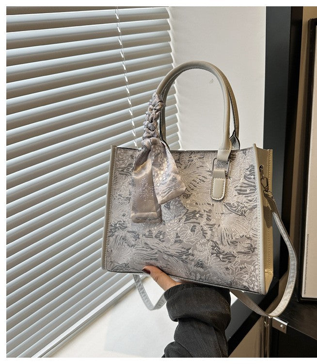Luxurious Grey Women's Handbag & Shoulder Bag with Scarf