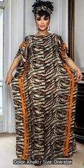Lightweight Satin Free-Size Maxi Dress with Matching Shawl - Brown Tiger Print