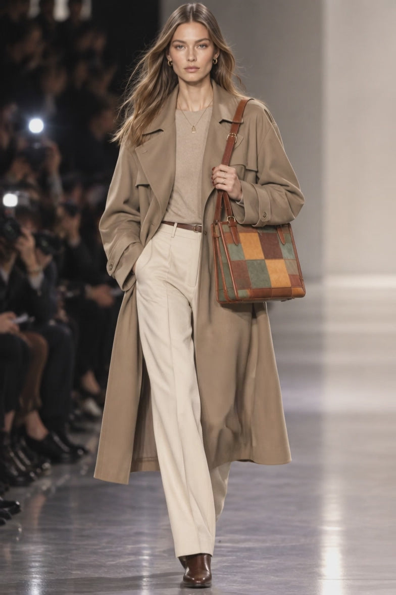 Chic Patchwork Suede Leather Tote Bag with Buckle Detail